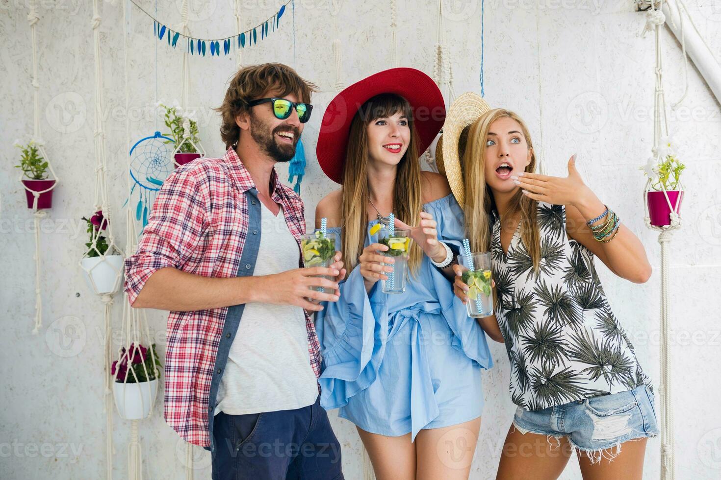young hipster company of friends on vacation photo