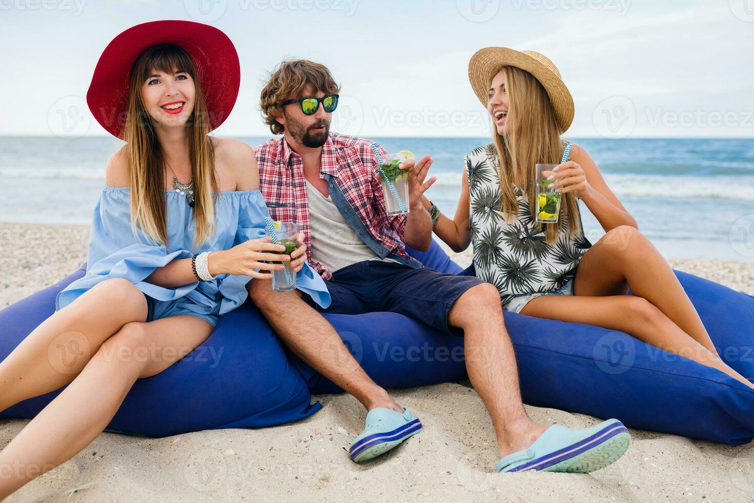 young hipster company of friends on vacation photo