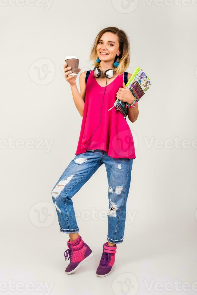 young beautiful hipster woman, colorful style photo