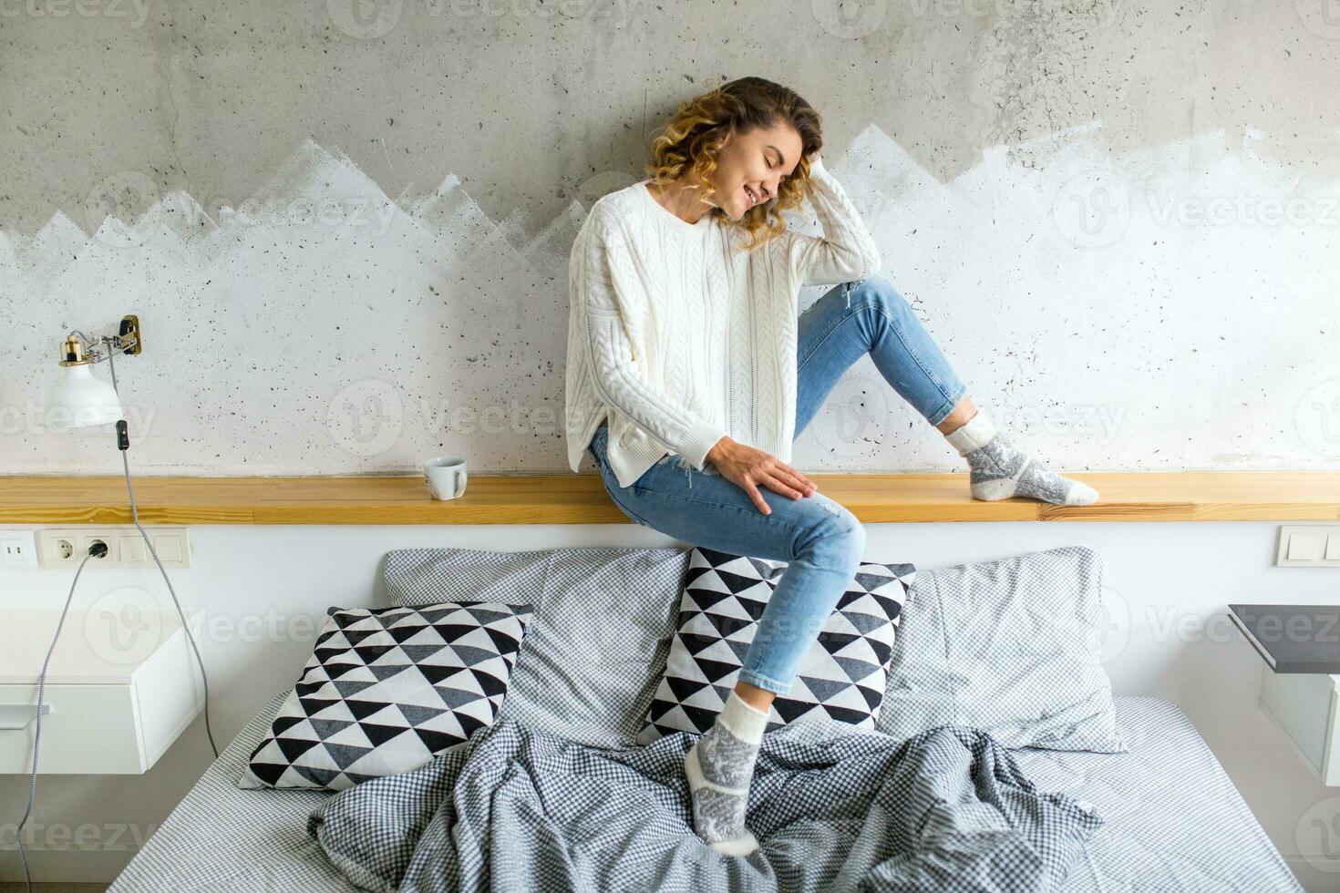 young woman in winter morning photo