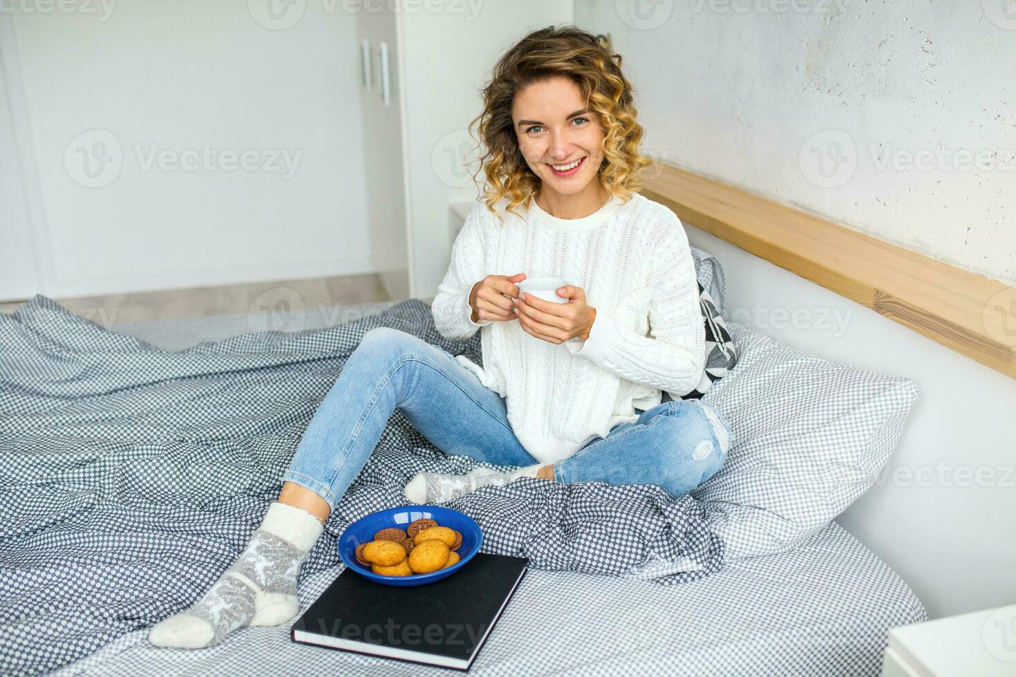 young woman in winter morning photo