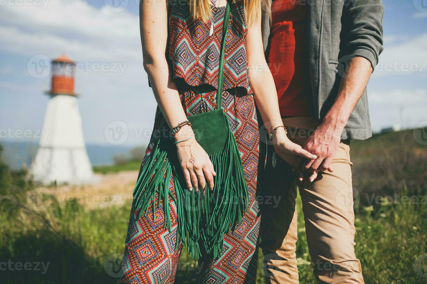 Indie Style Smiling Couple, Woman Embracing Man, Hipster Outfit