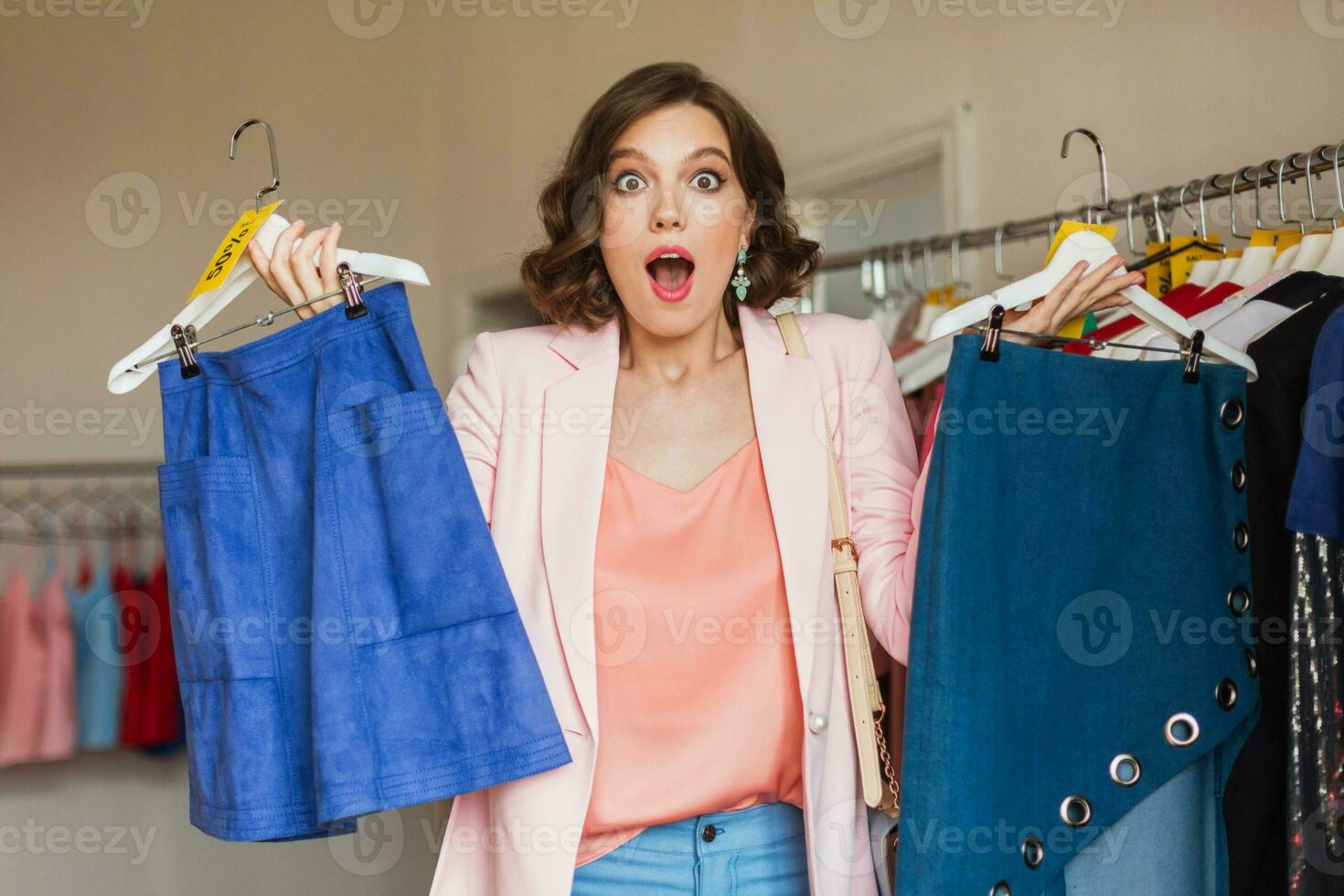 happy excited woman on fashion sale photo