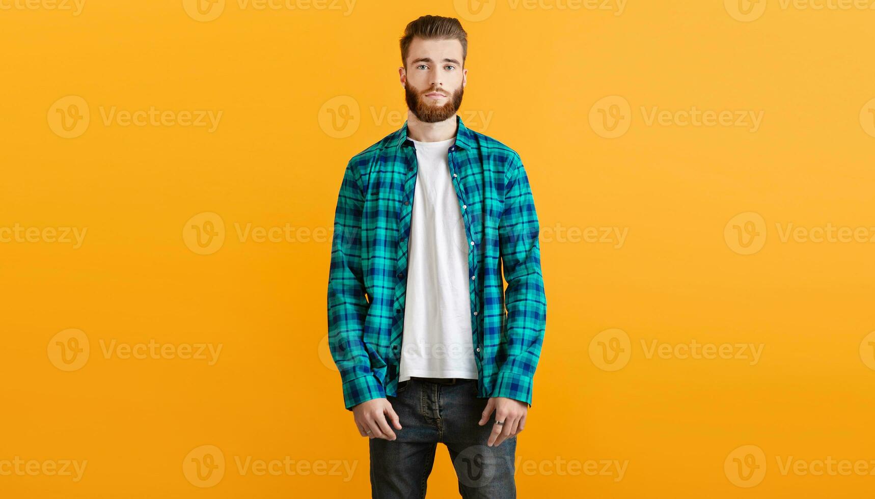 stylish young man in checkered shirt photo