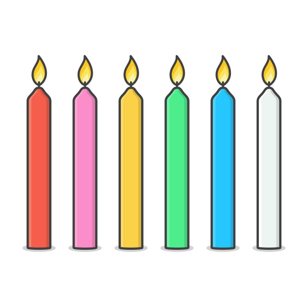 Candles With Fire Flame Vector Icon Illustration. Burning Candle And Flame Flat Icon