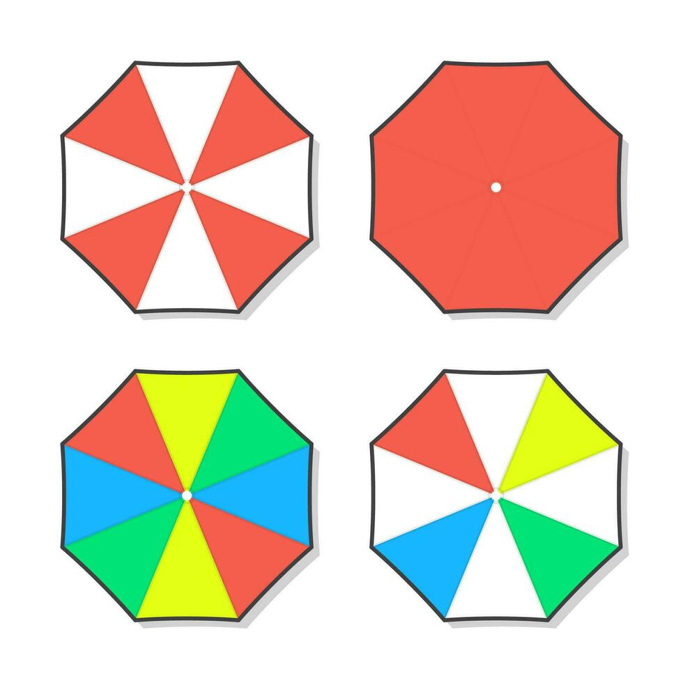 Set Of Beach Umbrella Vector Icon Illustration. Summer Beach Umbrellas Flat Icon