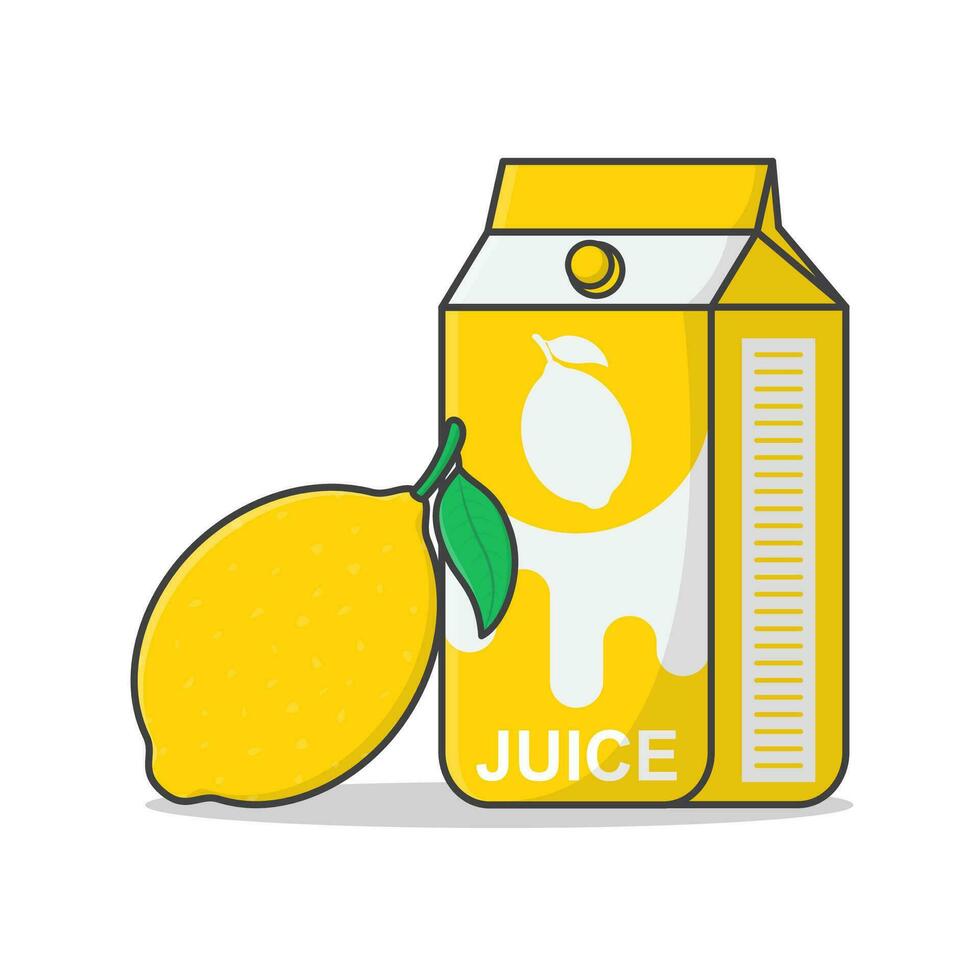 Lemon Juice Box With Lemon Vector Icon Illustration. Juice Cardboard Packaging. Juice Drink Container