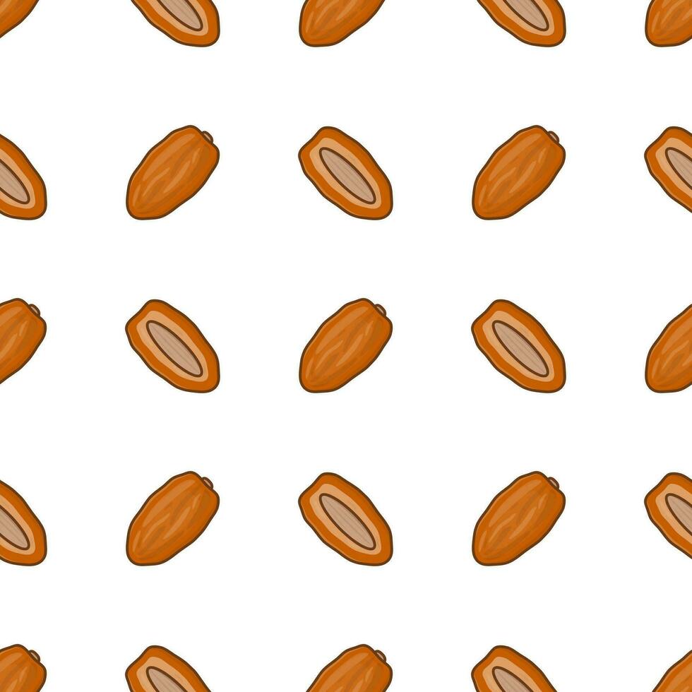 Dates Fruit Seamless Pattern On A White Background. Fresh Dates Fruit Ramadan Vector Illustration