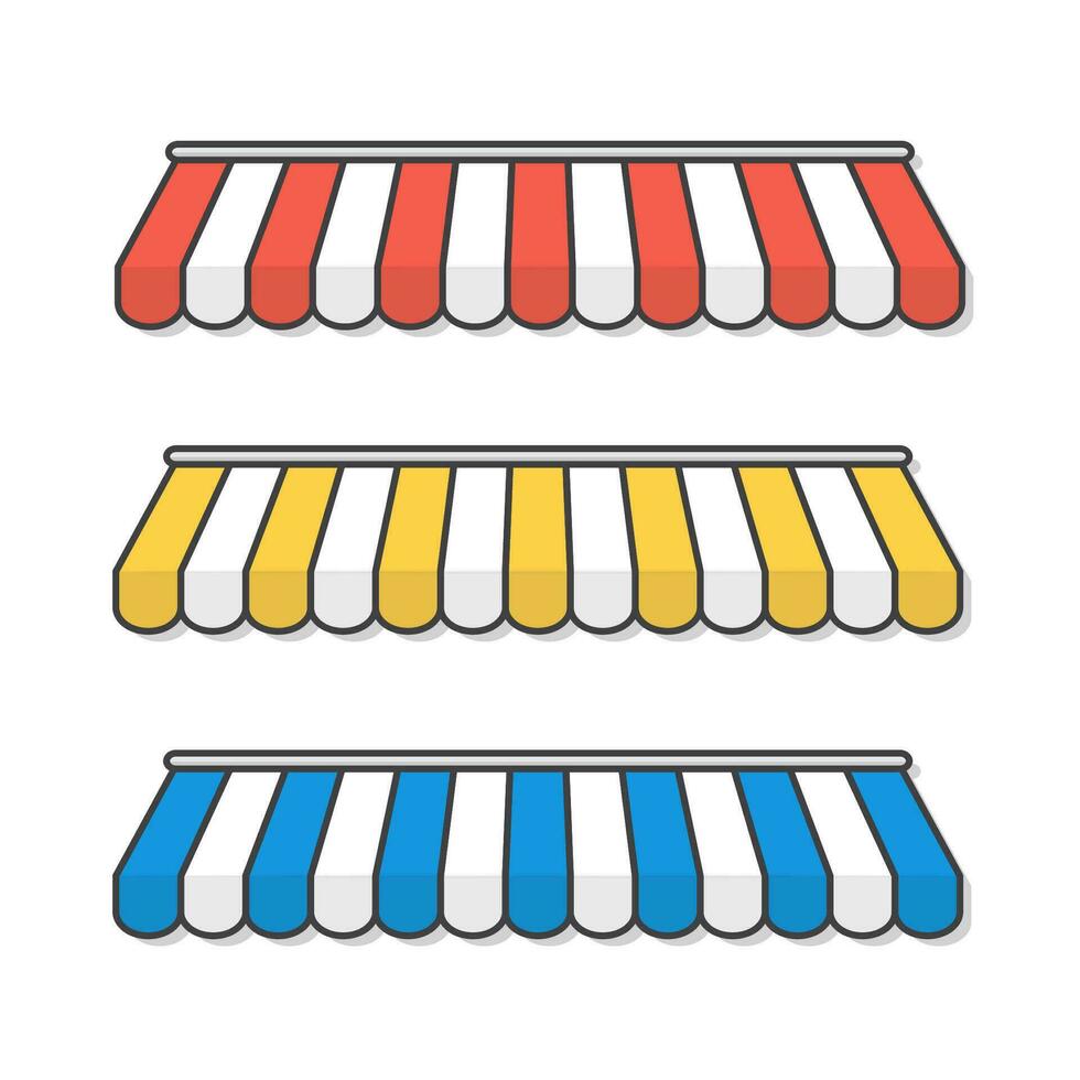 Striped Awnings For Shop Vector Icon Illustration. Building Design Elements Flat Icon