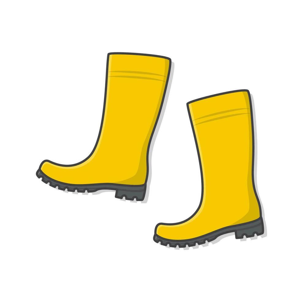 Yellow Rubber Boots Vector Icon Illustration. Autumn Shoes Rain Boots Flat Icon