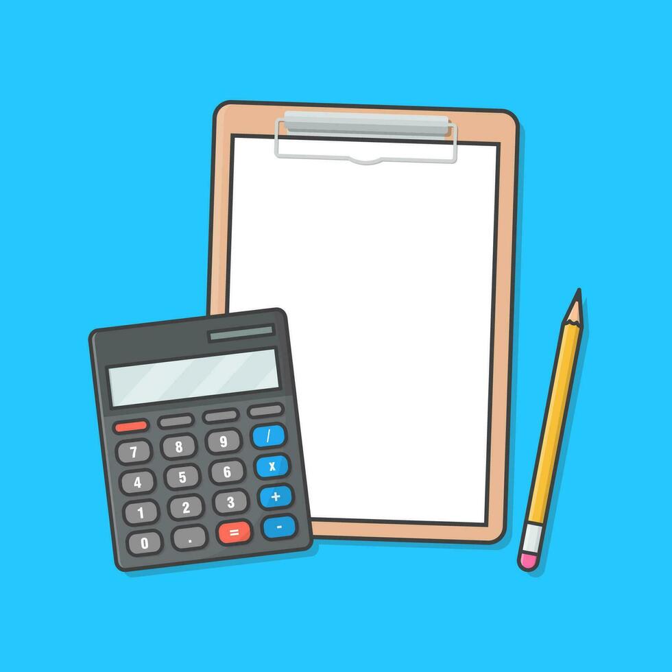 Business Paperwork Vector Icon Illustration. Clipboard, Calculator, And Pencil Flat Icon