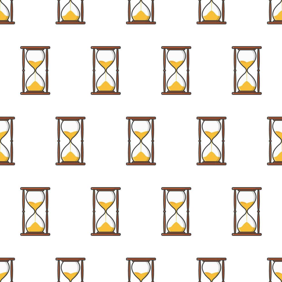 Sand Hourglass Seamless Pattern On A White Background. Sandglass Timer Theme Vector Illustration