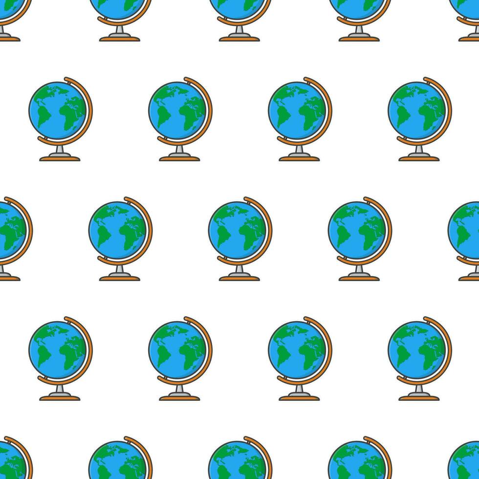 Globe Seamless Pattern On A White Background. World Map Theme Vector Illustration