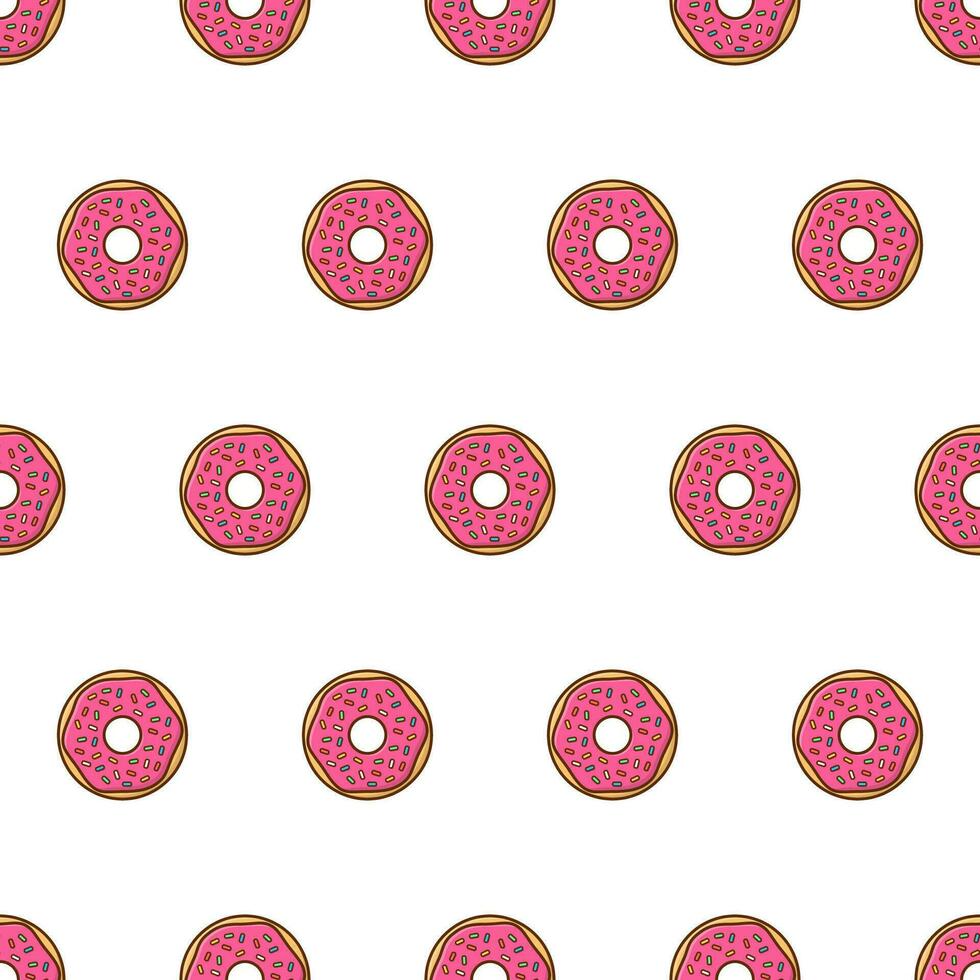 Donuts Seamless Pattern On A White Background. Tasty Donuts With Glaze And Powder Theme Vector Illustration