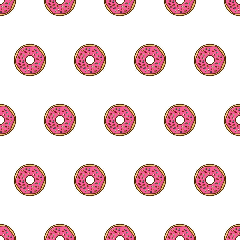 rosquillas sin costura modelo en un blanco antecedentes. sabroso rosquillas con vidriar y polvo tema vector ilustración