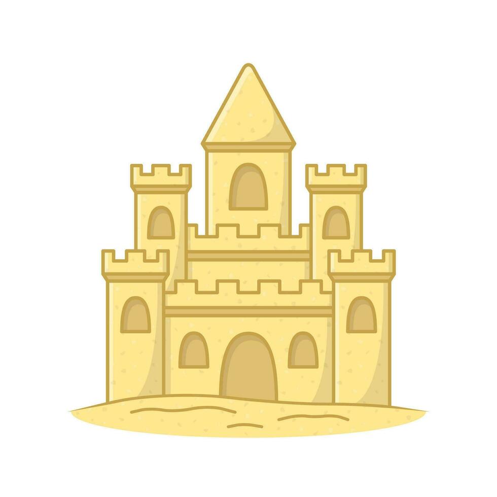 Cute Sandcastle Vector Icon Illustration. Sand Castle On The Beach Flat Icon