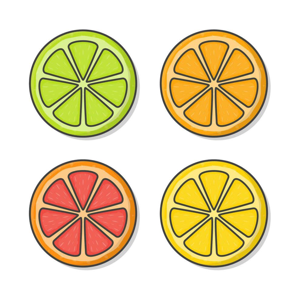 Fresh Citrus Fruits Vector Icon Illustration. Orange, Grape Fruit, Lemon, Lime Isolated Flat Icon