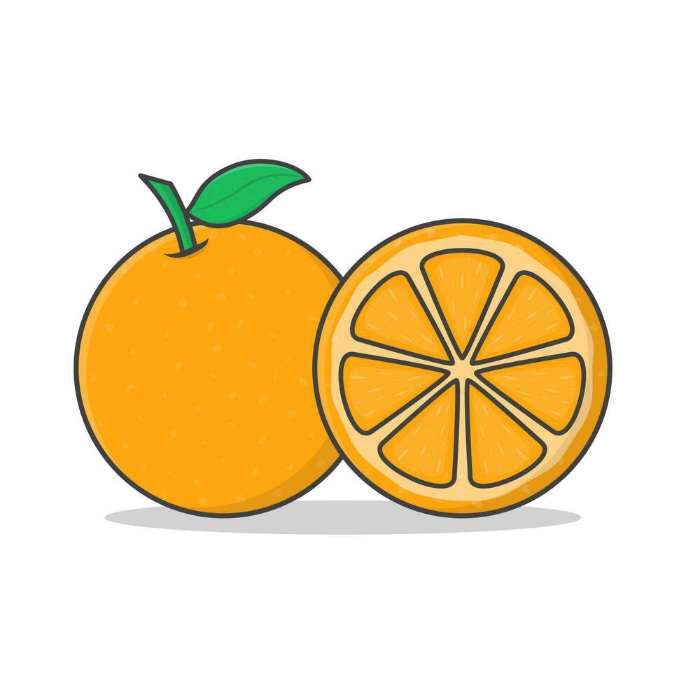 Orange Fruit Vector Icon Illustration. Whole And Slice Of Orange Flat Icon