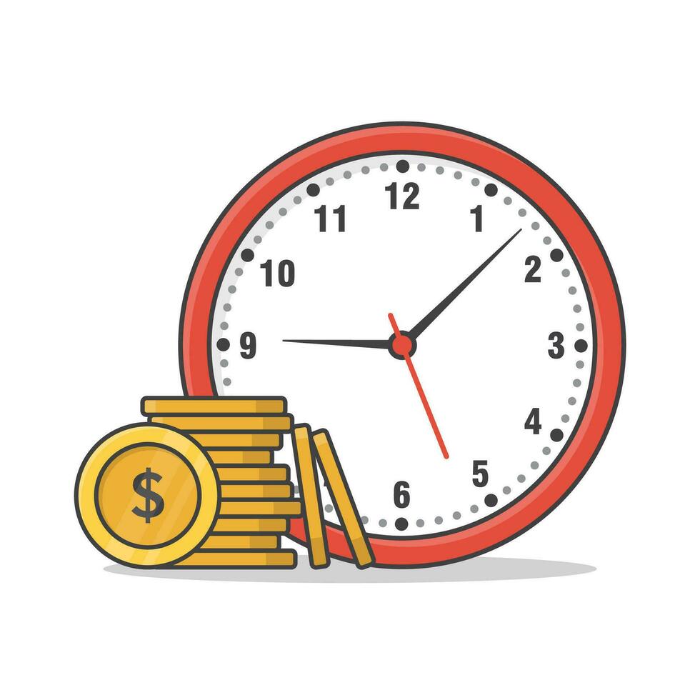 hora es dinero concepto vector icono ilustración. reloj y dinero plano icono