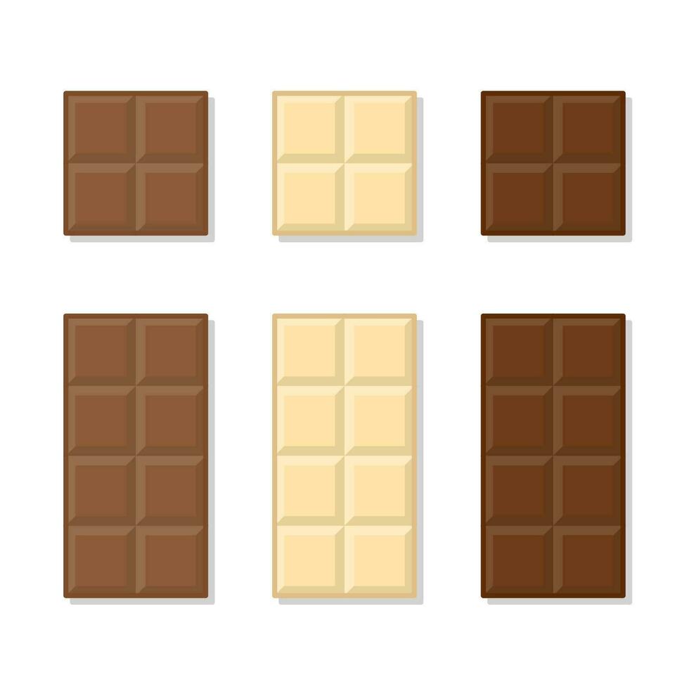 leche, blanco y oscuro chocolate bar vector icono ilustración. barras de chocolate plano icono