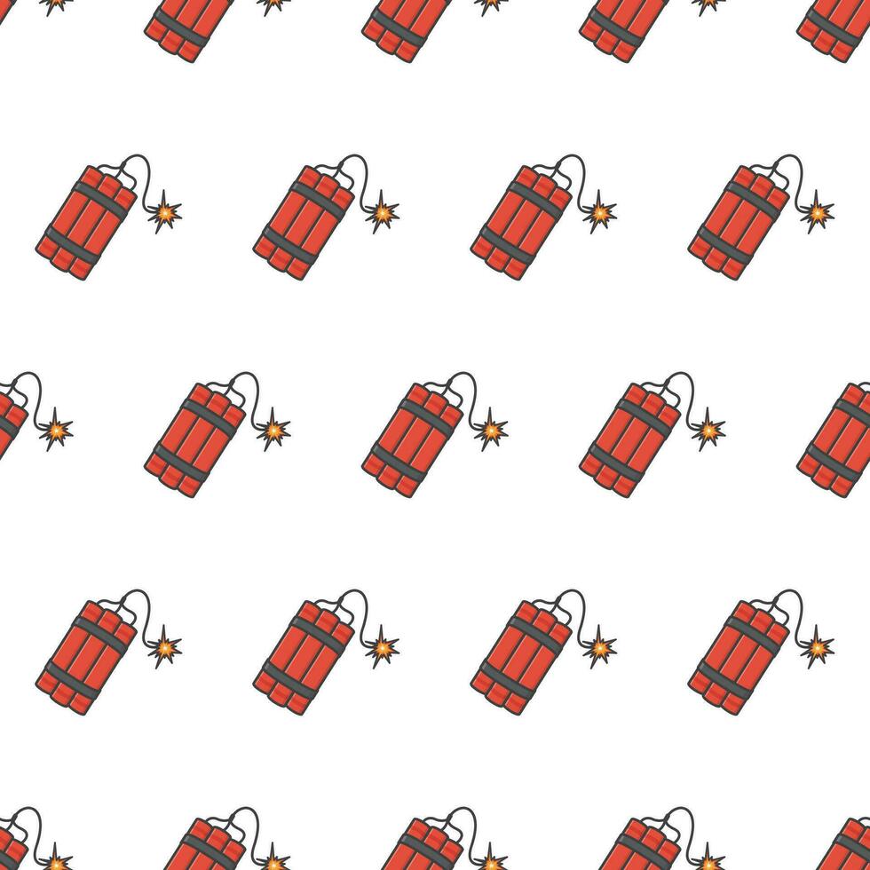 Dynamite Seamless Pattern On A White Background. Explosive Dynamite, Grenade, And Bomb Theme Vector Illustration