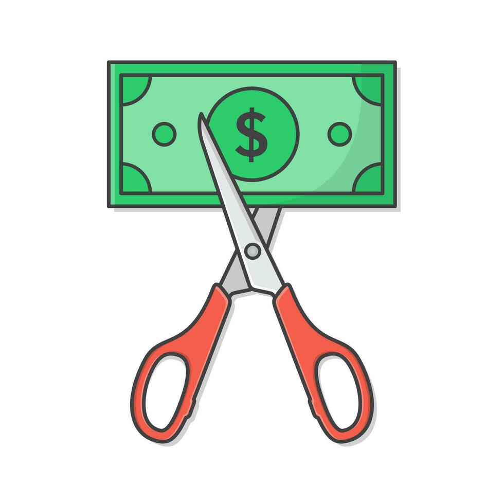 Scissors Cutting Money Vector Icon Illustration. Price Or Cost Cut Flat Icon