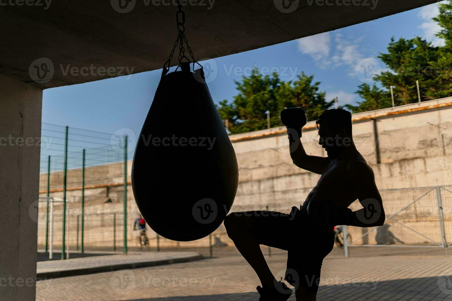 atractivo hansome hombre sin camisa con atlético fuerte cuerpo en Mañana aptitud rutina de ejercicio ejercicio foto