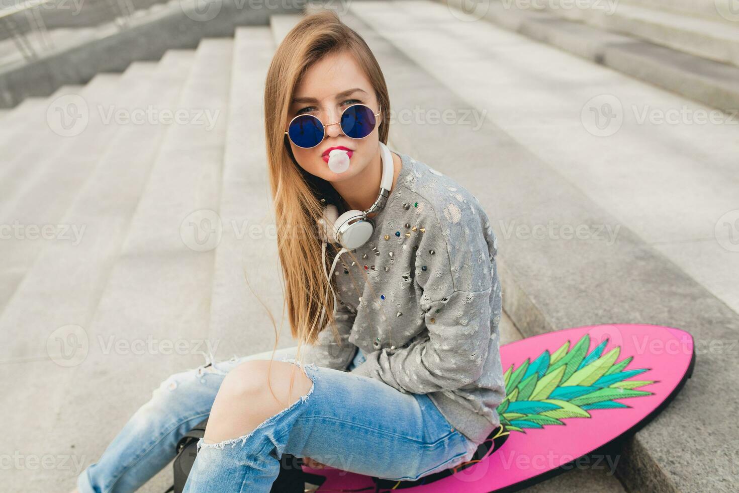 young hipster woman in street photo