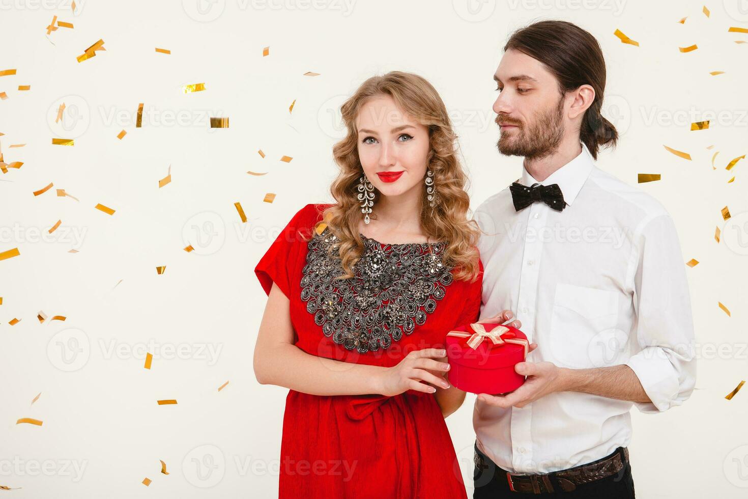 beautiful stylish couple in love celebrating new year photo