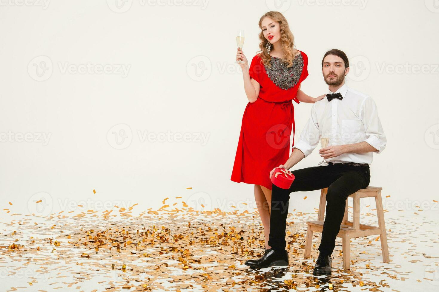 beautiful stylish couple in love celebrating new year photo