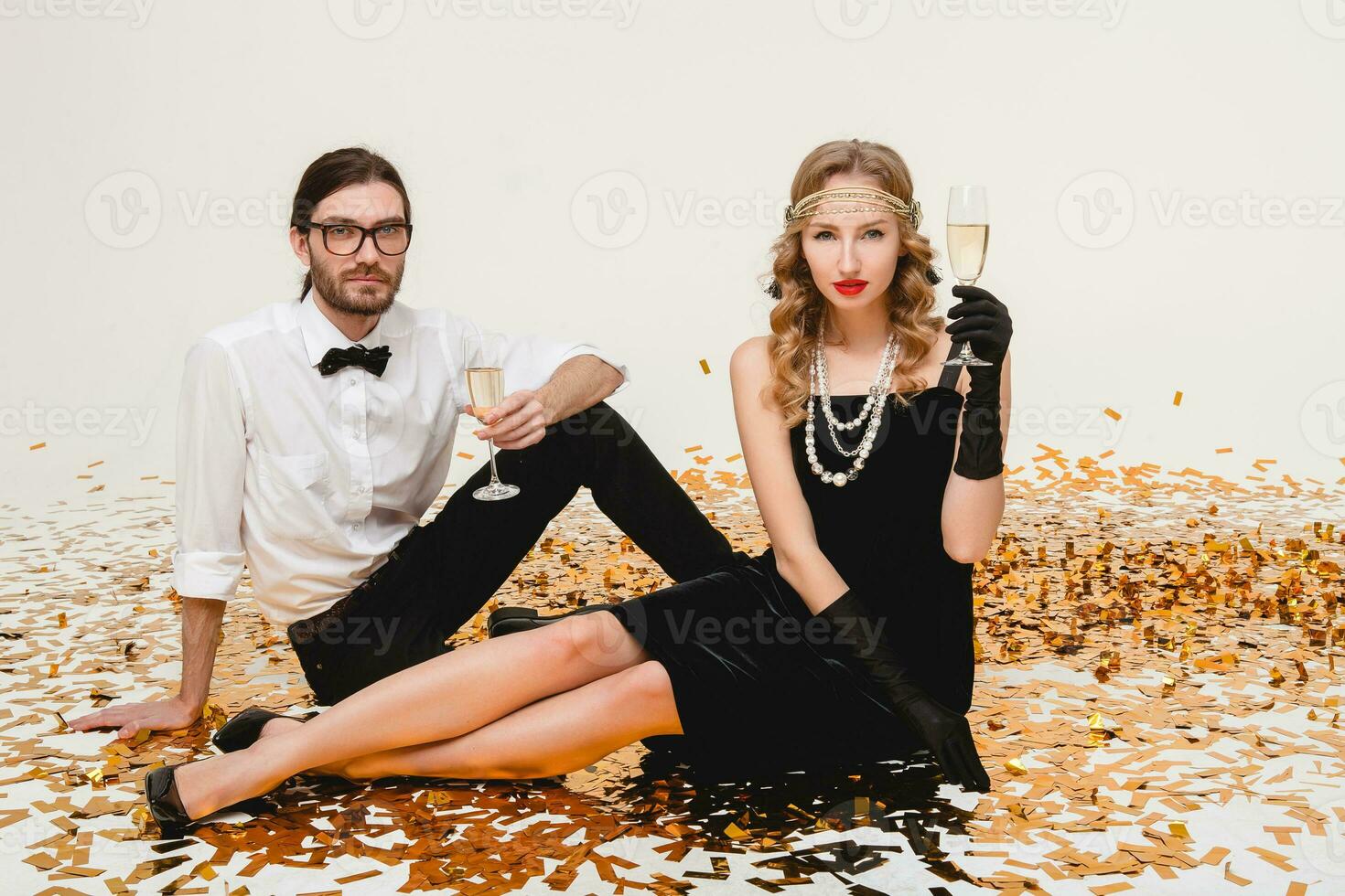 young stylish couple in love celebrating new year photo
