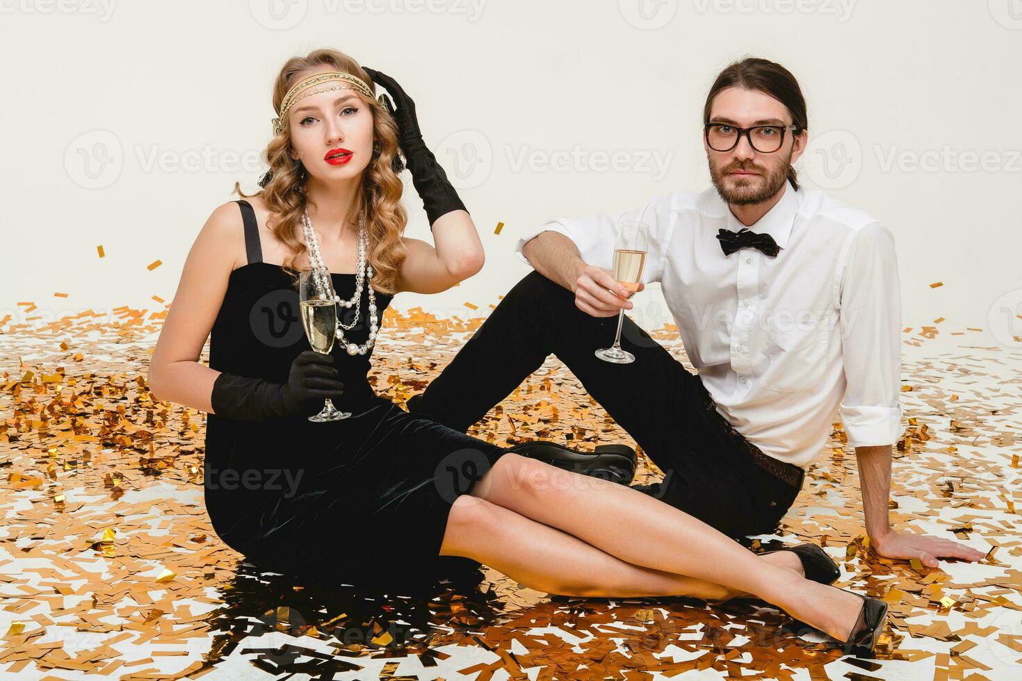 young stylish couple in love celebrating new year photo