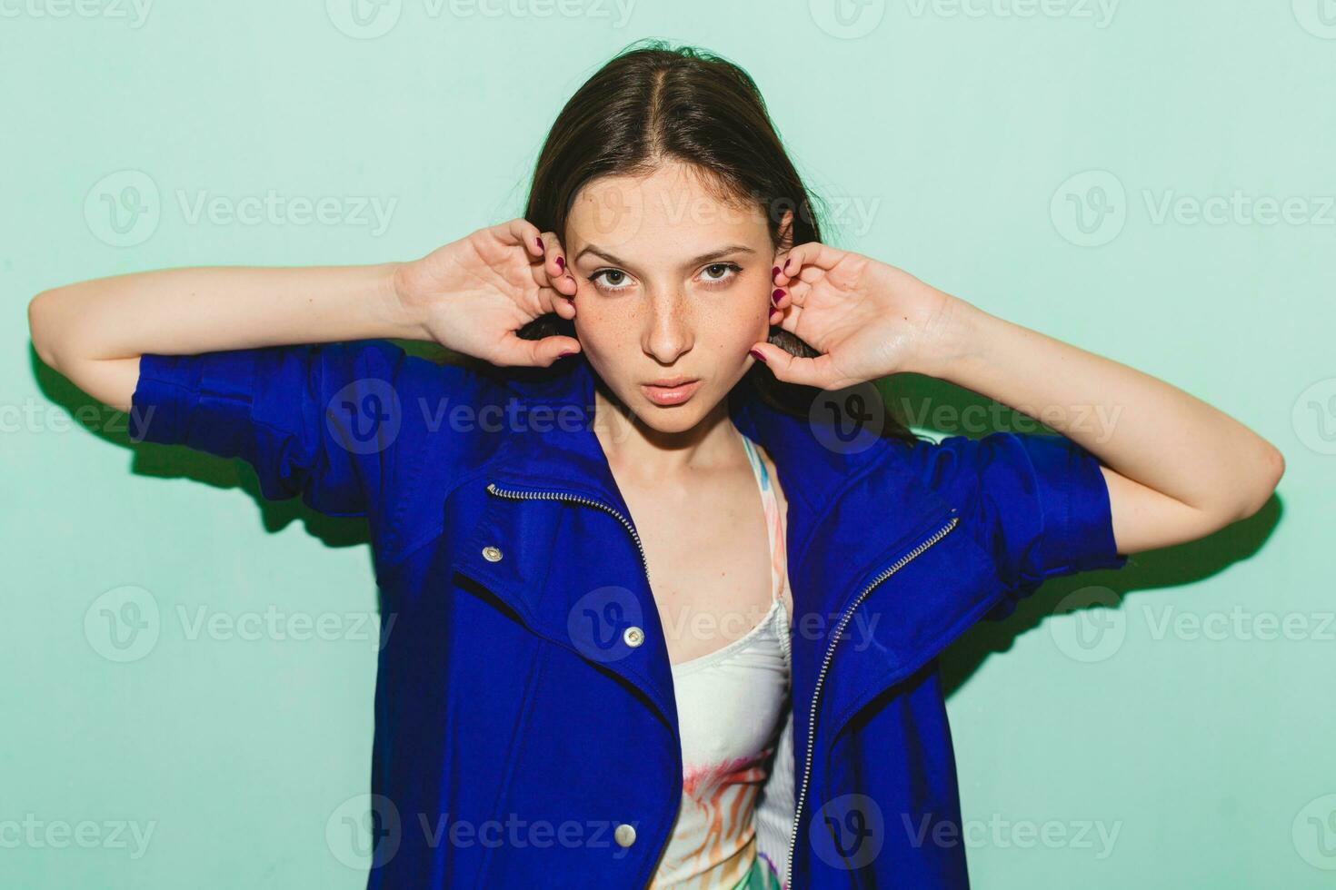 young beautiful hipster woman in hipster style outfit photo