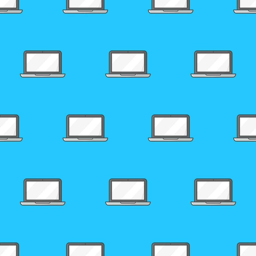 Laptop Seamless Pattern On A Blue Background. Laptop Computer Theme Vector Illustration