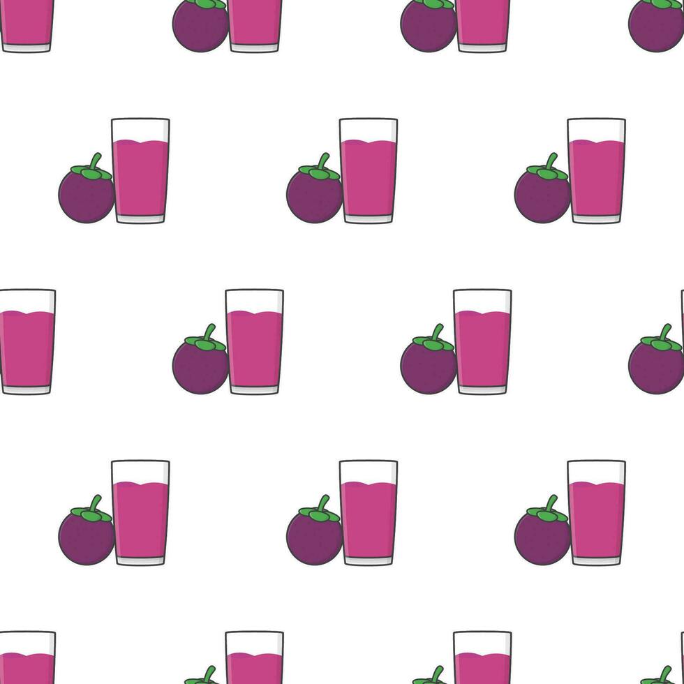 Mangosteen Juice Seamless Pattern On A White Background. Mangosteen Theme Vector Illustration