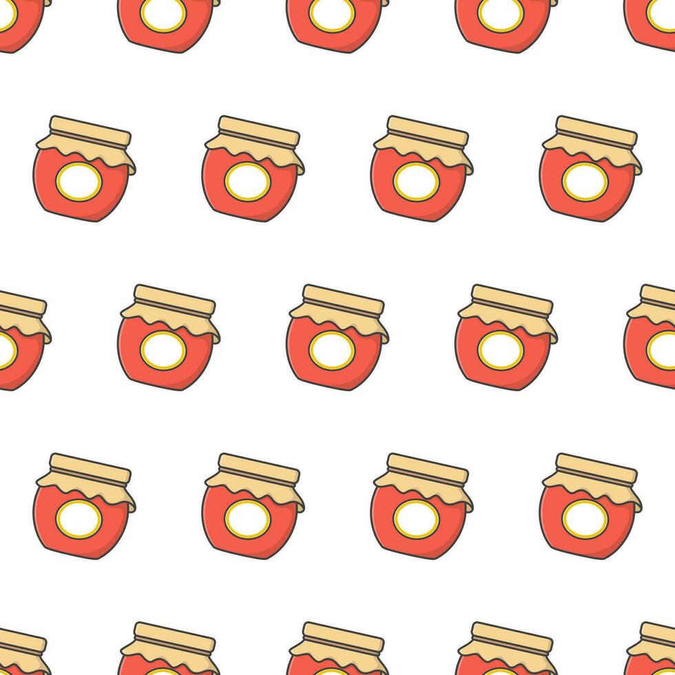 Jam Glass Jars Seamless Pattern On A White Background. Jar Of Jam Icon Vector Illustration