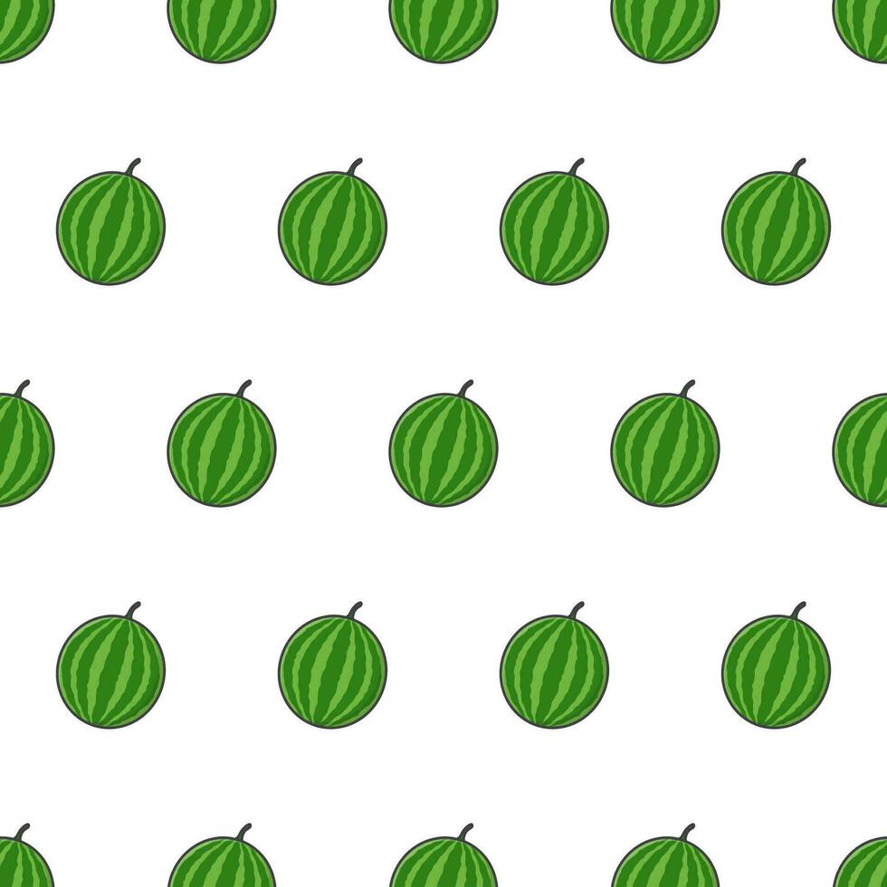 Fresh Watermelon Seamless Pattern On A White Background. Watermelon Fruit Vector Illustration