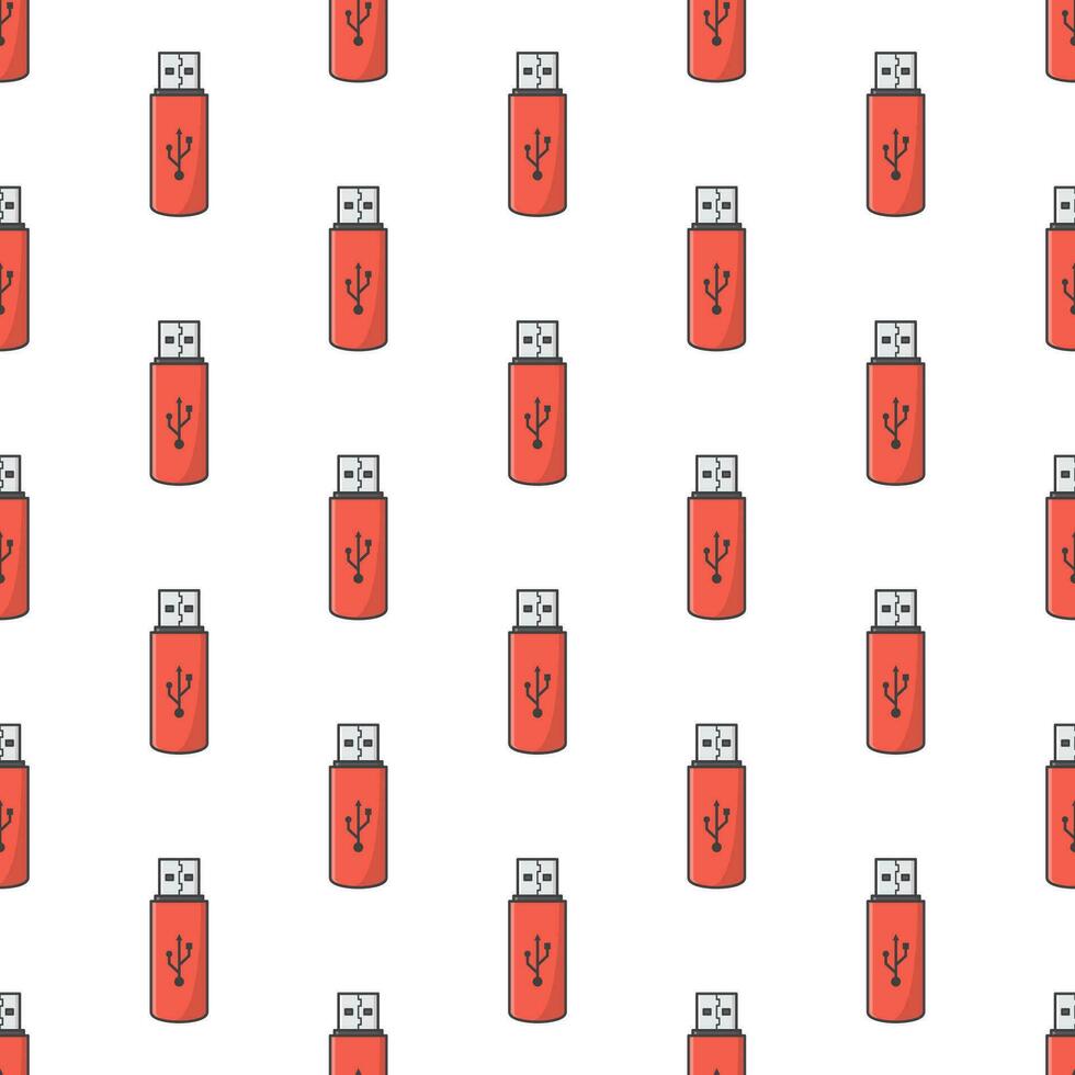 USB Memory Stick Seamless Pattern On A White Background. Flash Drive Theme Vector Illustration