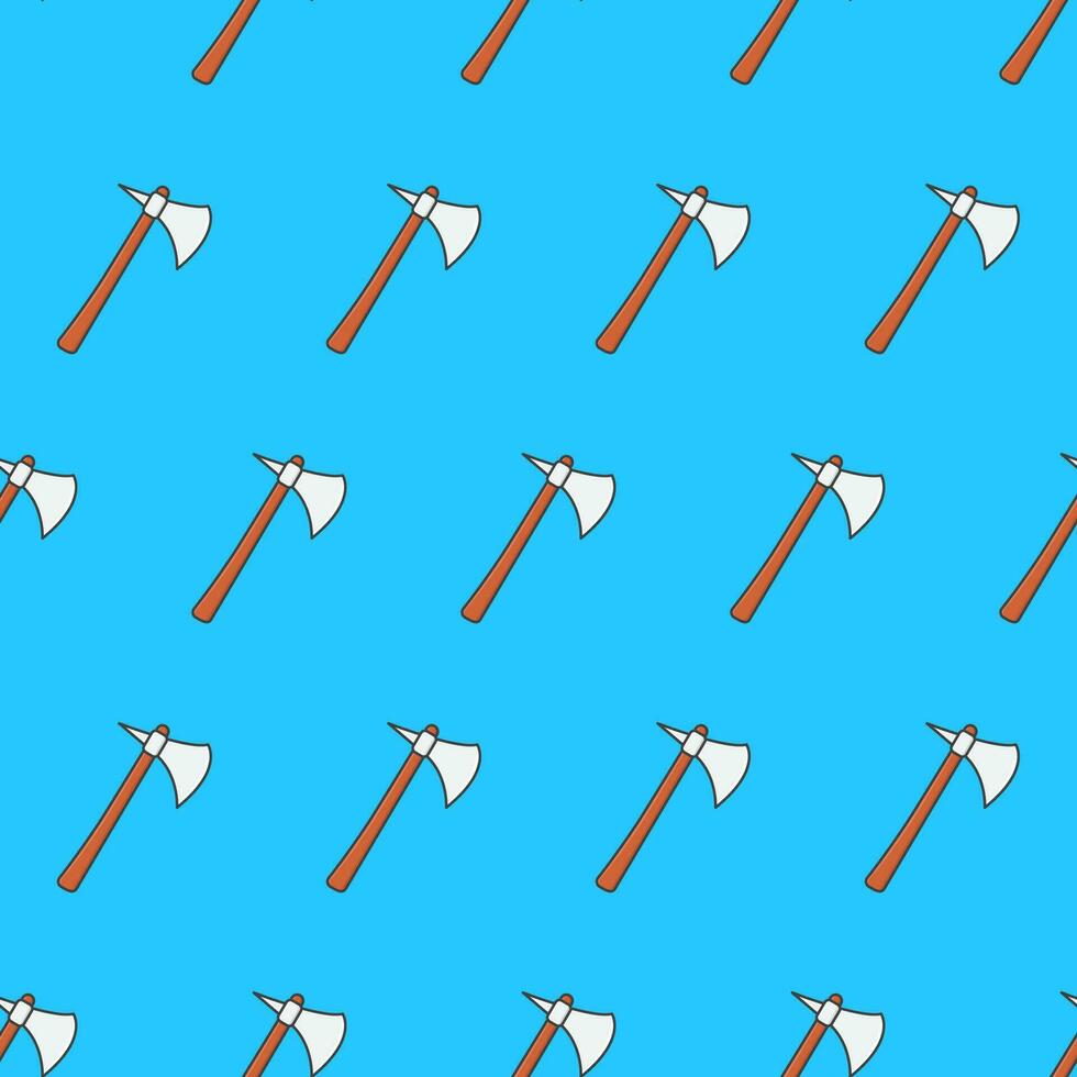 Stone Axe Seamless Pattern On A Blue Background. Axe Theme Vector Illustration