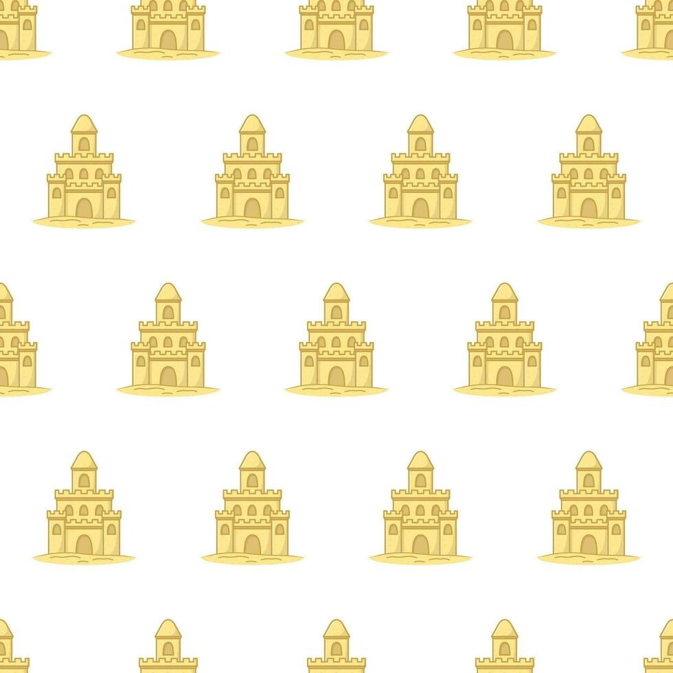 Sand Castle On The Beach Seamless Pattern On A White Background. Cute Sandcastle Theme Vector Illustration
