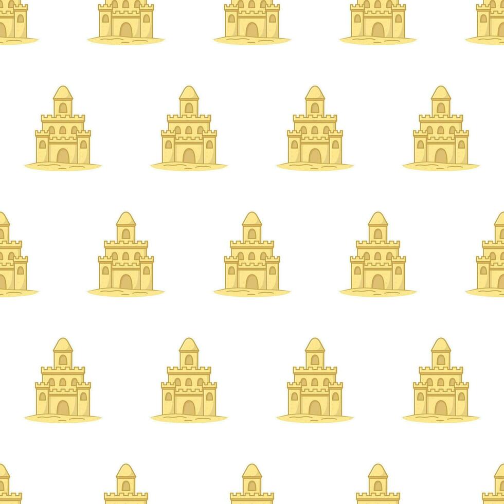 Sand Castle On The Beach Seamless Pattern On A White Background. Cute Sandcastle Theme Vector Illustration