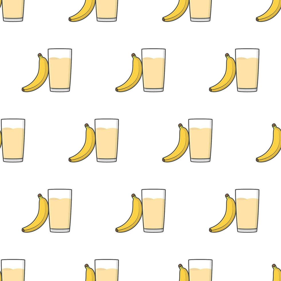 Banana Juice Seamless Pattern On A White Background. Banana Theme Vector Illustration