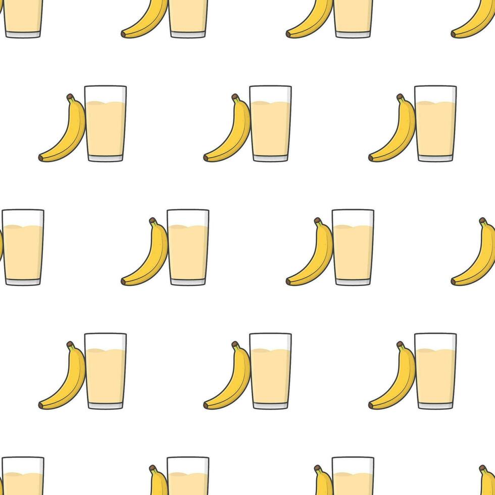 Banana Juice Seamless Pattern On A White Background. Banana Theme Vector Illustration