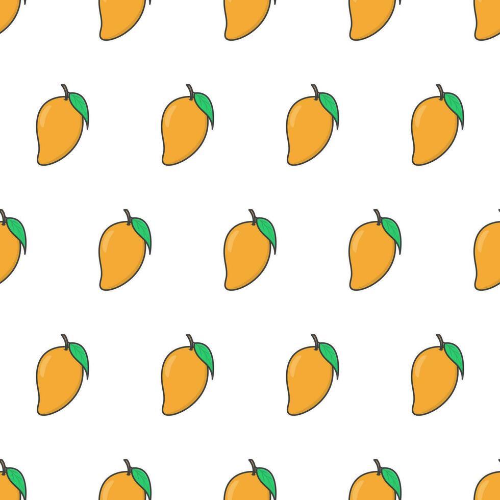Mango Fruit Seamless Pattern On A White Background. Fresh Mango Theme Vector Illustration