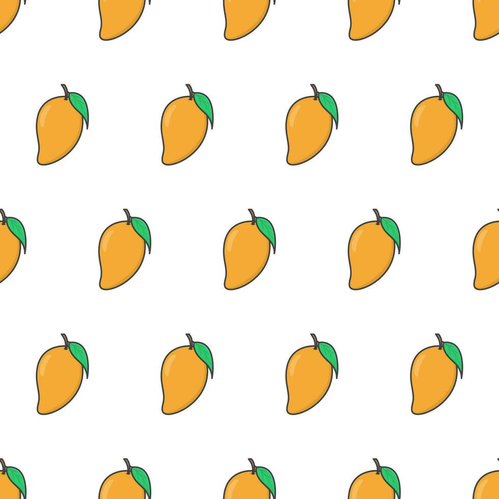 Mango Fruit Seamless Pattern On A White Background. Fresh Mango Theme Vector Illustration