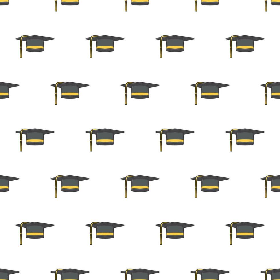 Graduation Cap Seamless Pattern On A White Background. University Academic Theme Vector Illustration