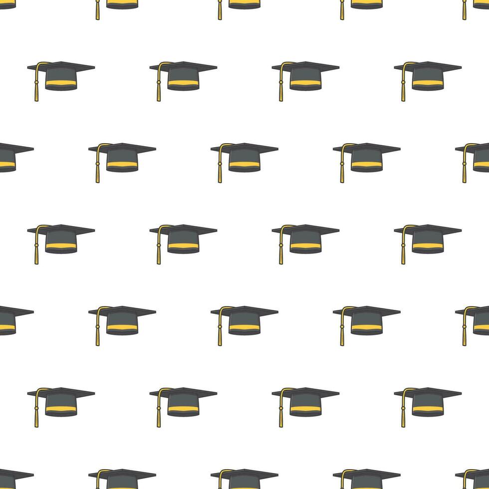 Graduation Cap Seamless Pattern On A White Background. University Academic Theme Vector Illustration