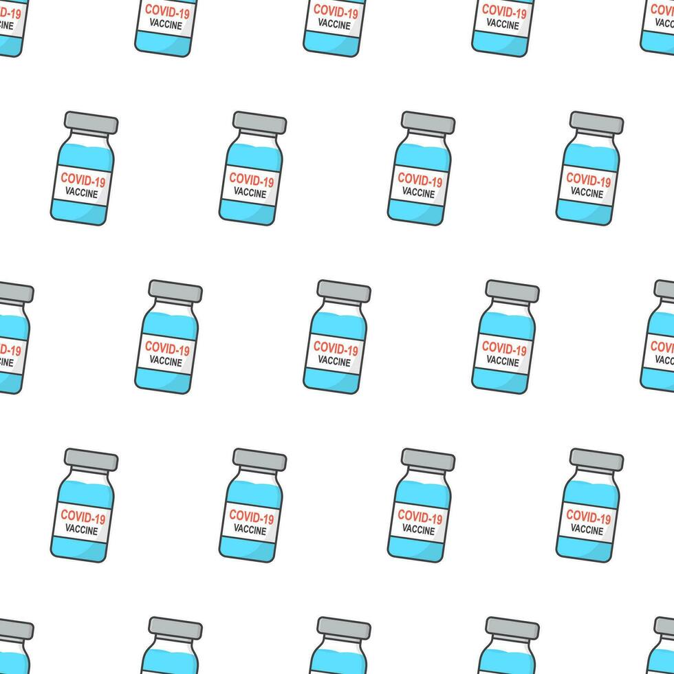Covid-19 Coronavirus Vaccine Seamless Pattern On A White Background. Vaccine Theme Vector Illustration