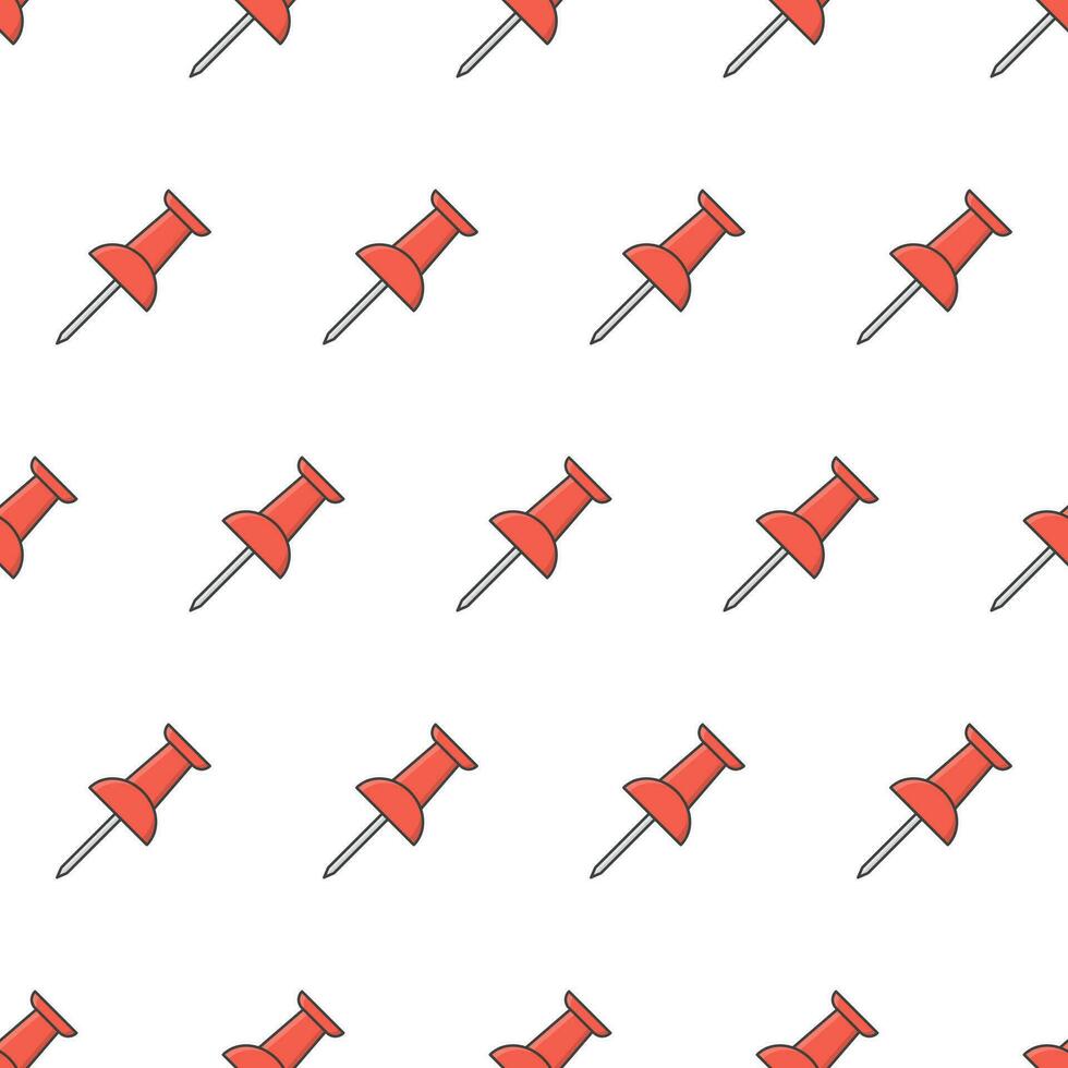 Push Pin Seamless Pattern On A White Background. School And Office Theme Vector Illustration