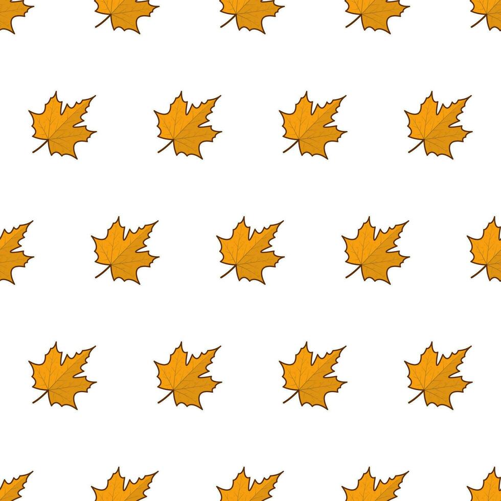 Autumn Leaves Seamless Pattern On A White Background. Autumn Leaves Or Fall Foliage Theme Vector Illustration